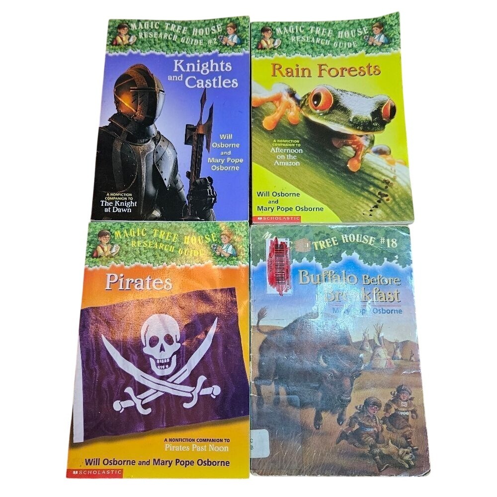 Magic Tree House Book Lot 4 Research Guides Knights Rain Forest Pirates Buffalo